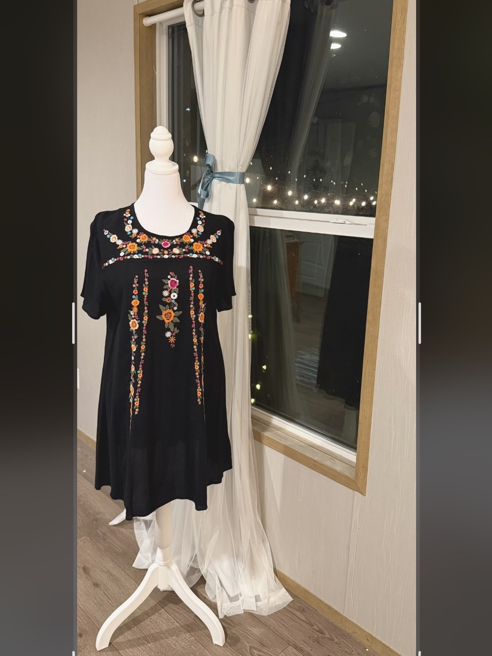 Umgee Black Tunic with Colorful Floral Embroidery